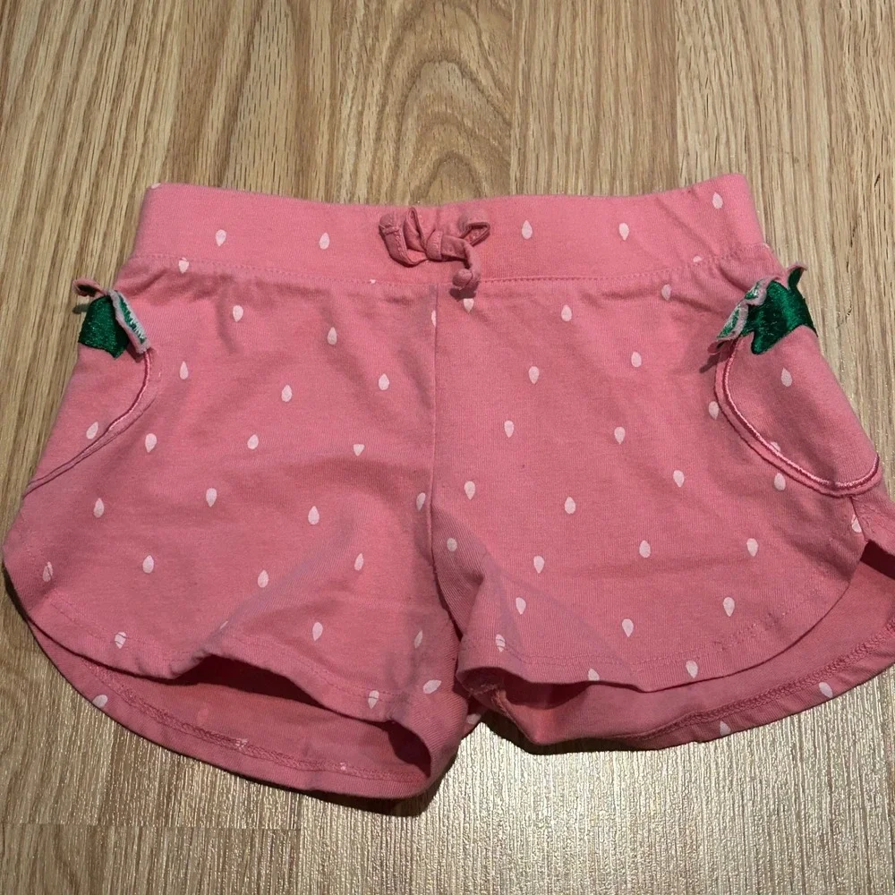 Girls Pink Strawberry Print Jersey Shorts‎ Size 4 XS Fruit Pocket